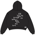 Bla Bla Bla hoodie back design, padded on white square canvas