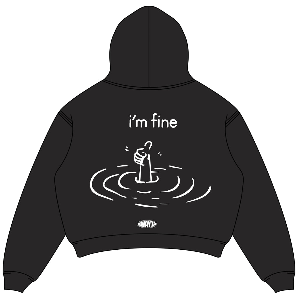 I'm Fine hoodie back design, padded on white square canvas