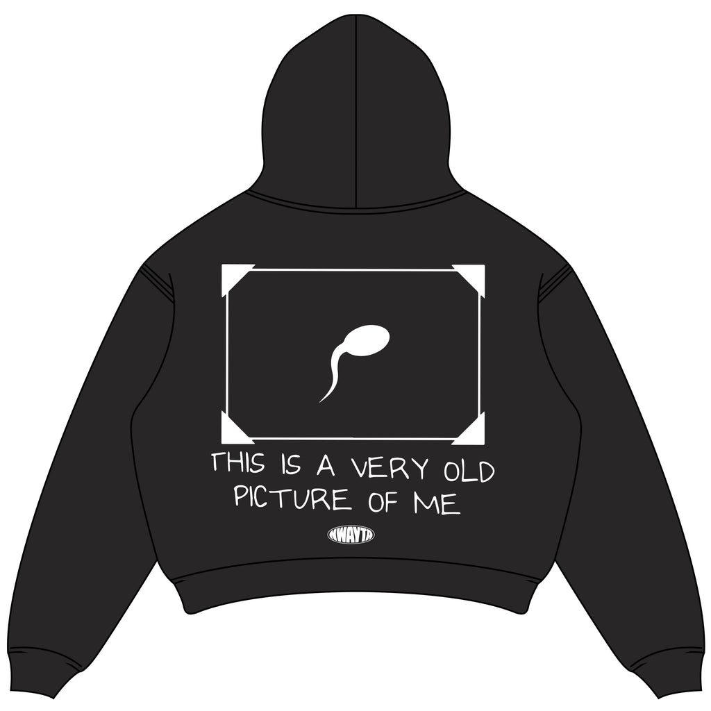 This Is A Very Old Picture Of Me hoodie back design, padded on white square canvas